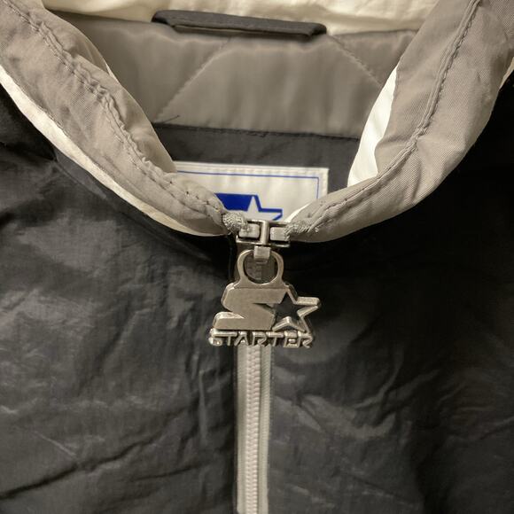 Starter Classic Logo Quarter Zipped Hooded Jacket Black Silver Men Medium Retro - Picture 2 of 5
